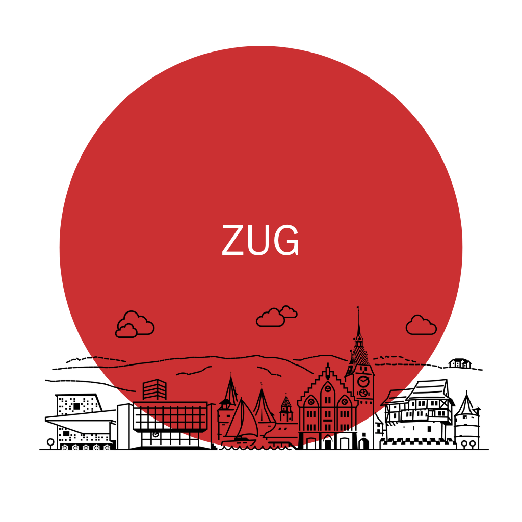 Zug skyline graphic with red circle