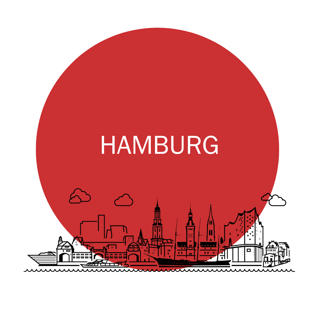 Hamburg skyline graphic with red circle