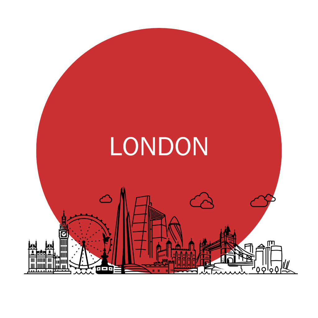 London skyline graphic with red circle