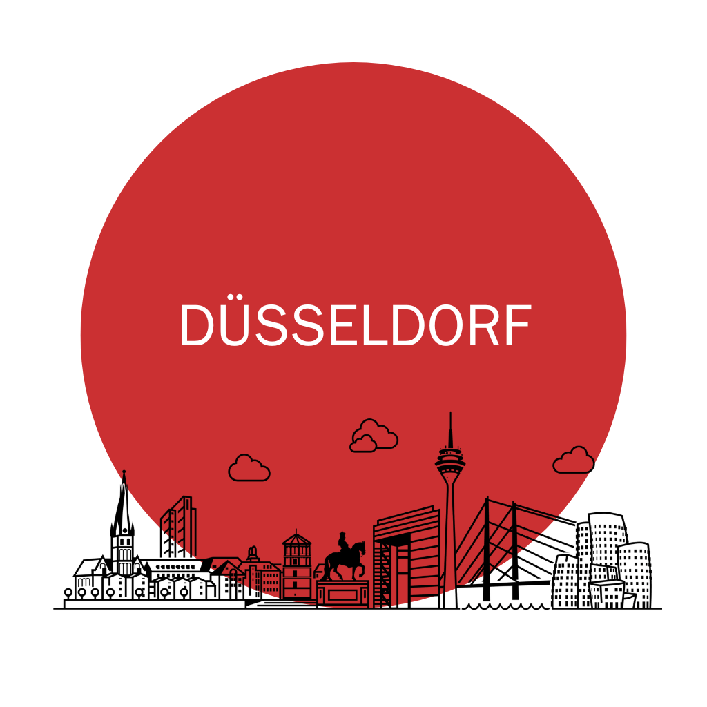 Düsseldorf skyline graphic with red circle